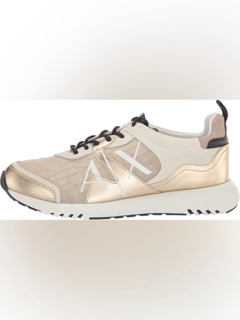 NWT Armani Exchange Metallic Gold and Beige Women Sneaker